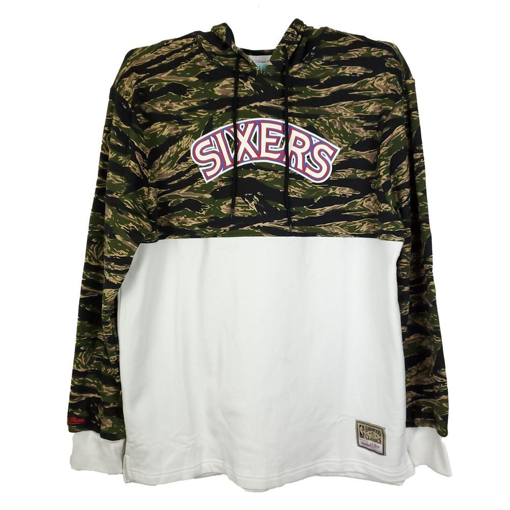 Philadelphia 76ers Mitchell‎ & Ness XXL 2XL NBA Hoodie Tiger Camo White NWT
